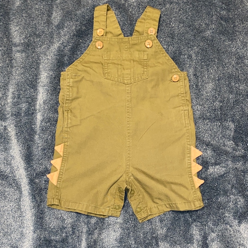 Carter's Green Overalls with Dinosaur Accents